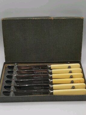 Vtg Wm Grant & Sons Dessert Knife Set Stainless Sheffield England Original Box